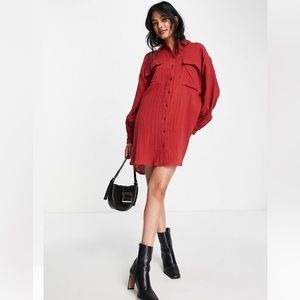 Asos Design NWT double cloth oversized mini shirt dress in rust